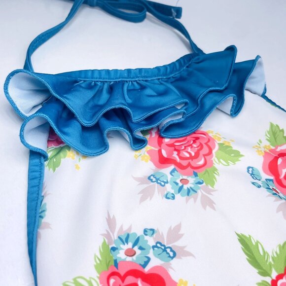 Oopsie Daisy Girls Low Back Ruffle Bum Floral Halter Tie One Piece Swimsuit 5 - Picture 11 of 14